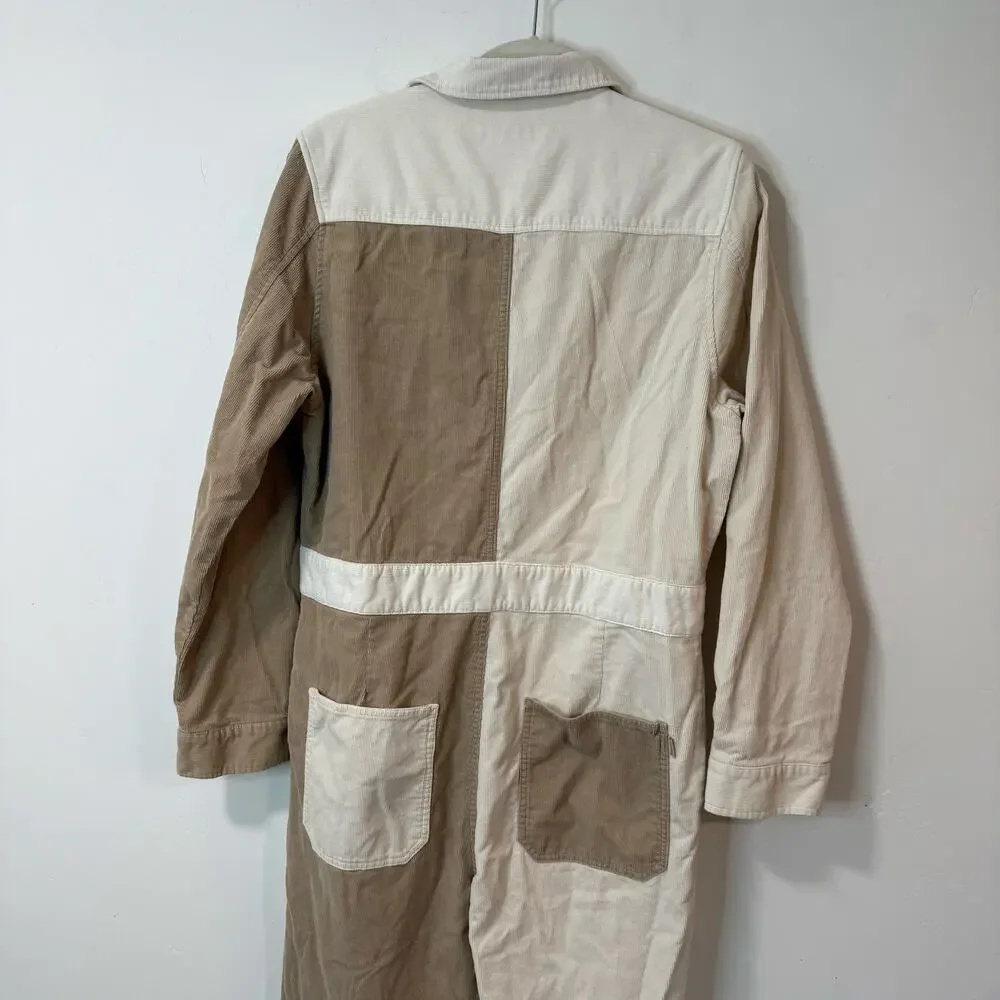 Brixton Women's Mersey‎ Coverall Corduroy Jumpsuit Long Sleeve Cream Tan Large